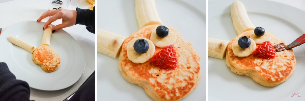 Step by step guide to making bunny rabbit pancakes