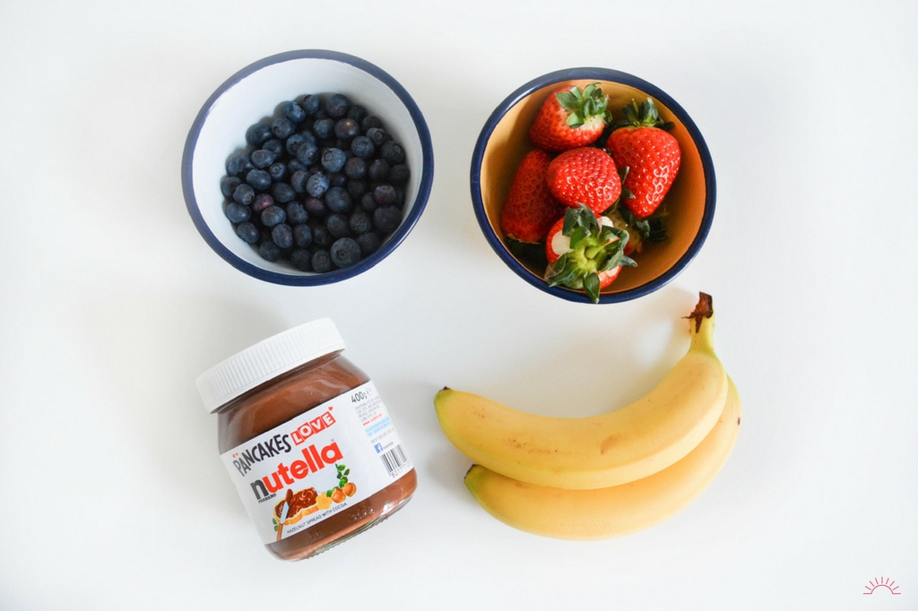 A flatlay of ingredients for making pancakes at home