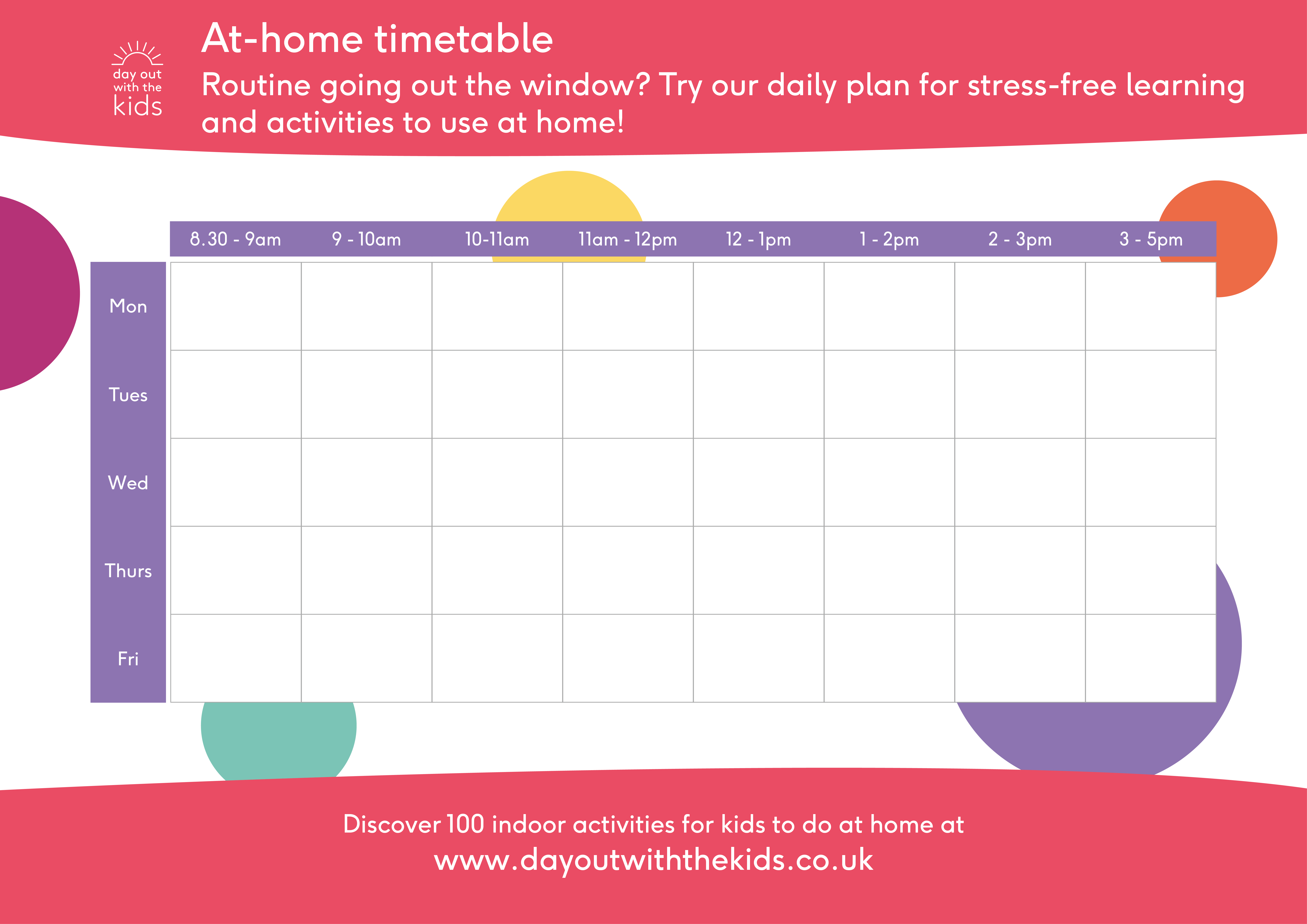Home Learning Timetable Top Things To Do DOWTK
