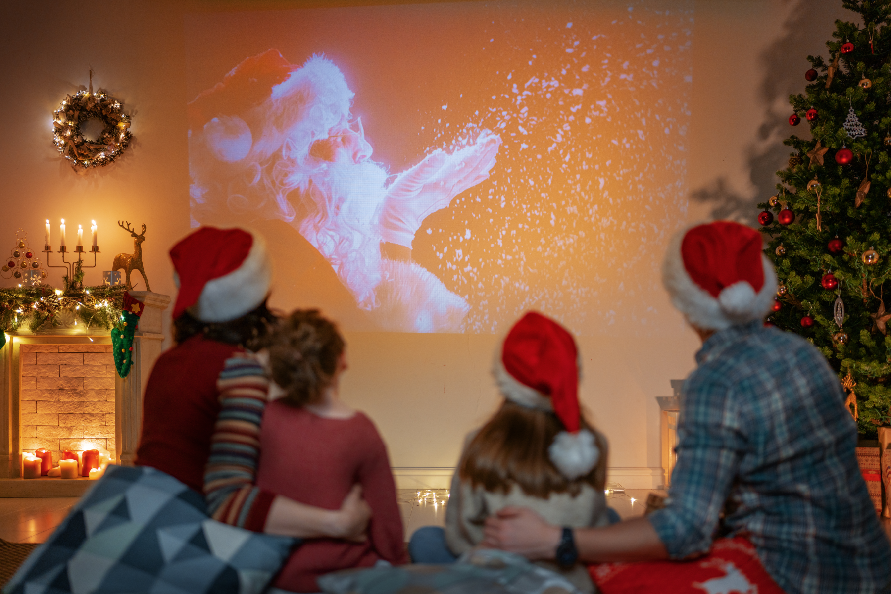 A Family Watching a Christmas Movie